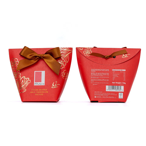 Cocoa Dusted Milk Chocolate Pecans in Bow Box, 130g