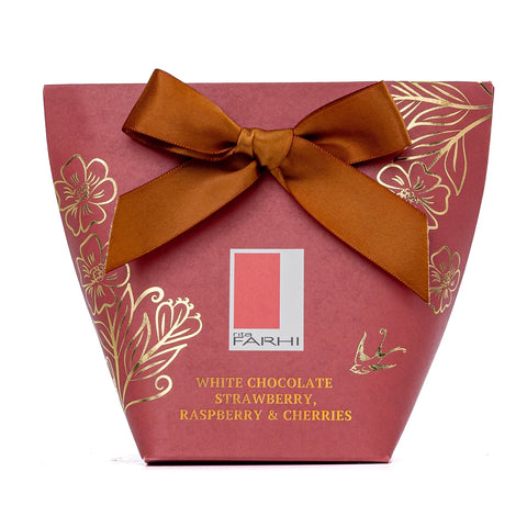 White Chocolate Strawberry, Raspberry &amp; Cherries in Bow Box, 130g