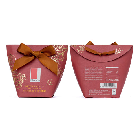 White Chocolate Strawberry, Raspberry &amp; Cherries in Bow Box, 130g